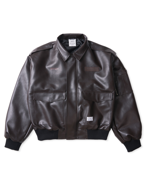 A-2 OVERSIZED CROP FAUX LEATHER JACKET
