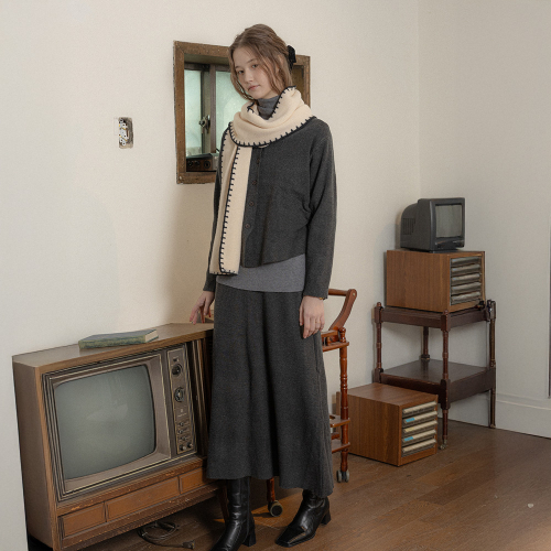 PM_Winter sensual knit cardigan and skirt set_CHARCOAL
