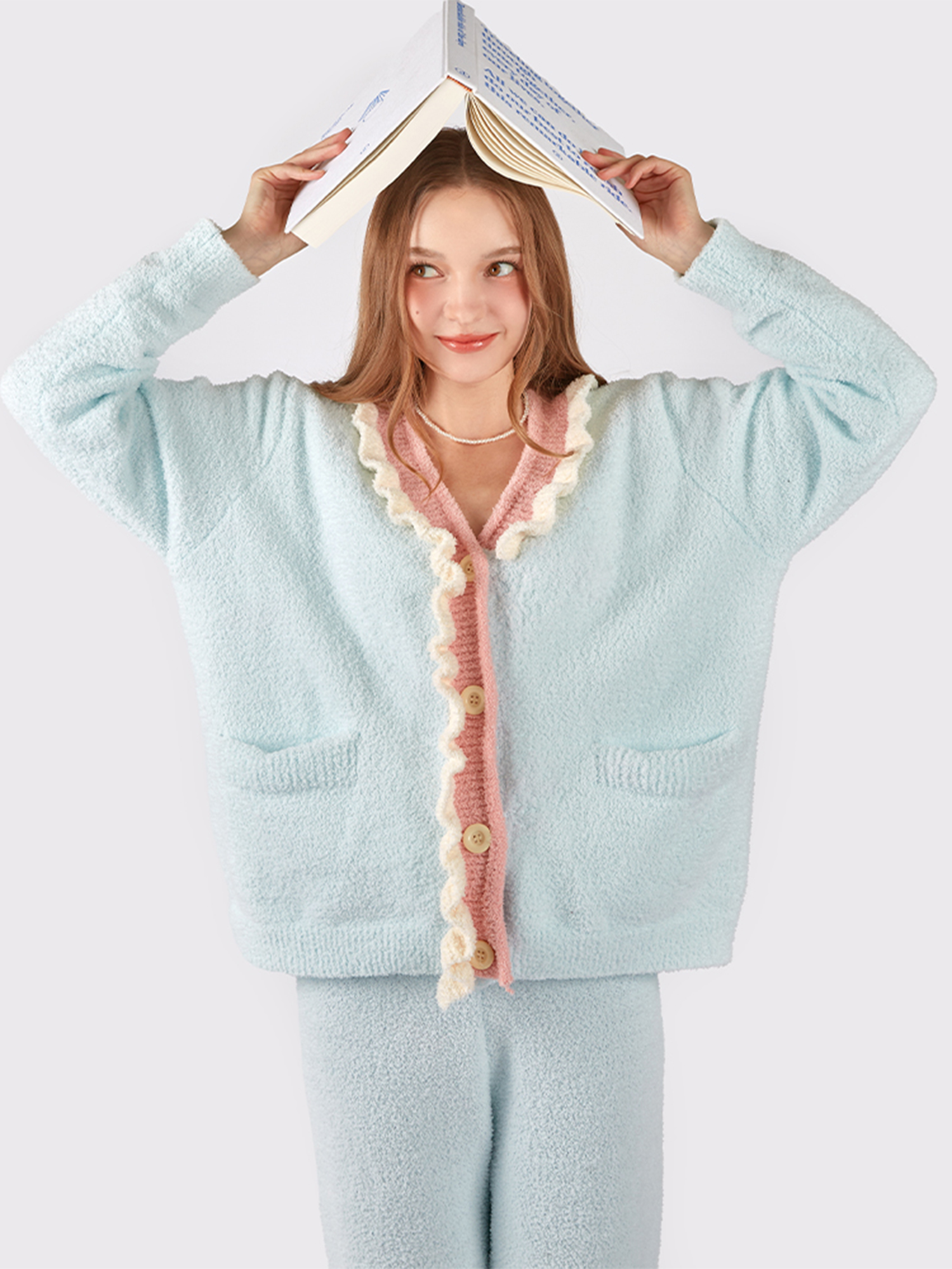 Cotton Candy Frill флис Sleepwear Cardigan Pajamas Set