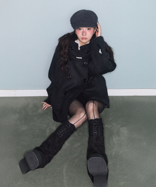 HOODED DOUBLE HALF COAT CHARCOAL