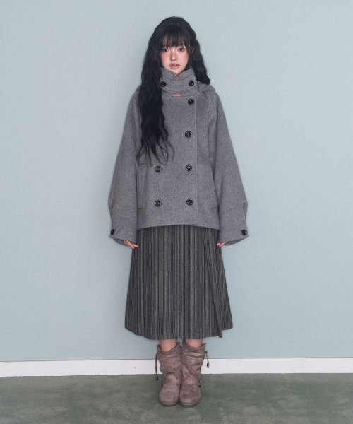 HOODED DOUBLE HALF COAT GREY