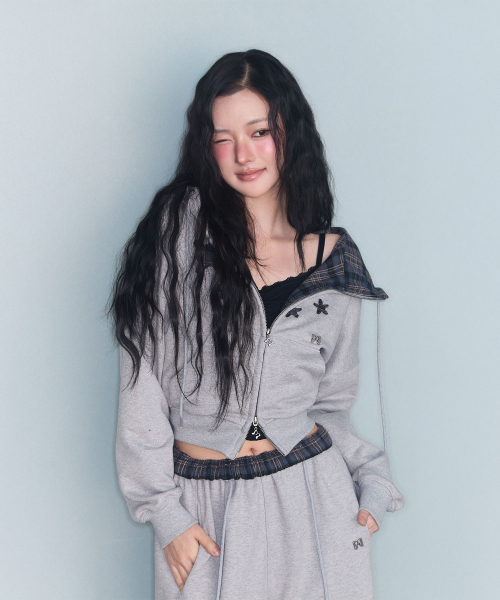 CONTRAST PATCH ZIP-UP серый