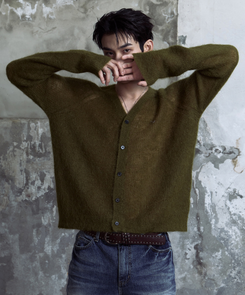 [0092] Mohair Blend Crop Cardigan - оливковый