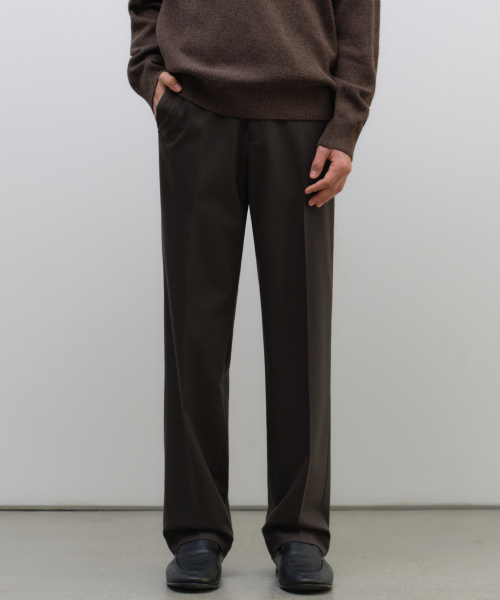 WHIPCORD STRAIGHT HIDDEN ELASTIC SLACKS [DARK BROWN]