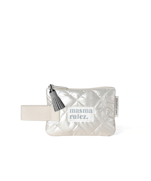 Mini strap pouch_stitched ribbon quilt Ivory