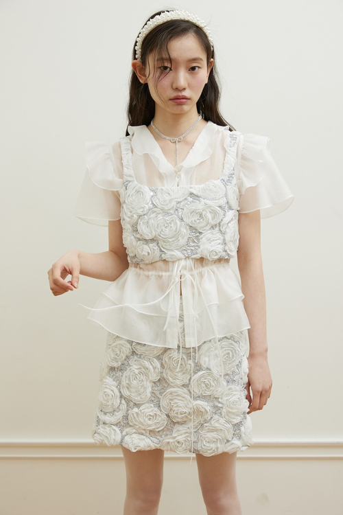 Серебряный бюстье с цветочным принтом