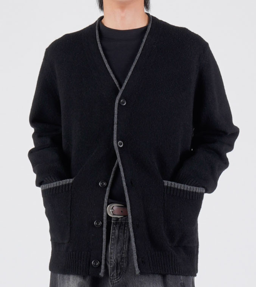Вязаный кардиган из шерсти с контрастной отделкой (Black)