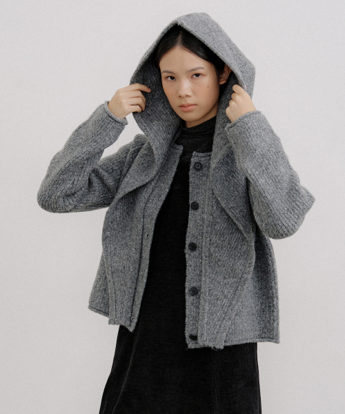 BALACLAVA MUFFLER CARDIGAN KNIT SET_2COLOR