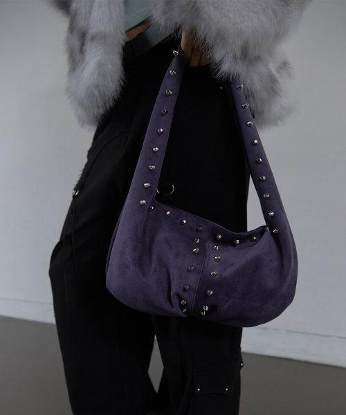 SUEDE STUDDED SHOULDER BAG / фиолетовый