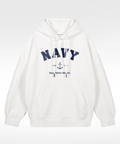 Оверсайз-худи US Navy со спущенным плечом, White