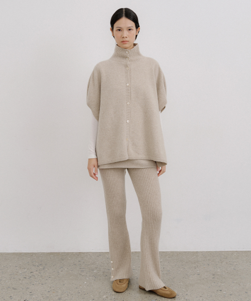 WOOL RIBBED FLARE KNIT PANTS_2COLOR