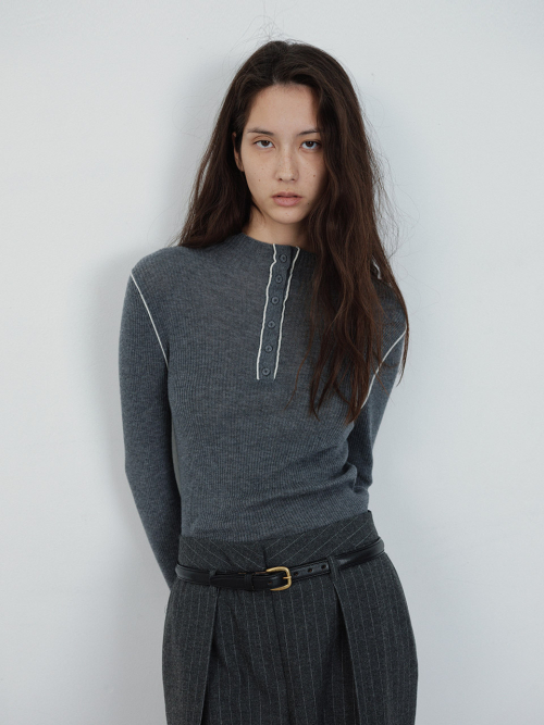 Wool Blend Henry Neck Knit пуловер (2color)