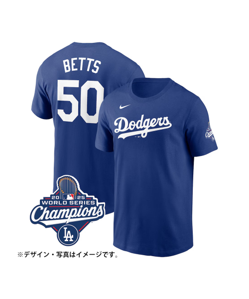 파나틱스() NIKE Dodgers Mookie Betts World Series 2025 Winner Name and Number Uniform Number T-Shirt Blue 상품 이미지