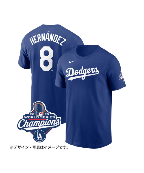 파나틱스() NIKE Dodgers Kique Hernandez World Series 2025 Winner Name and Number Uniform Number T-Shirt Blue 상품 이미지