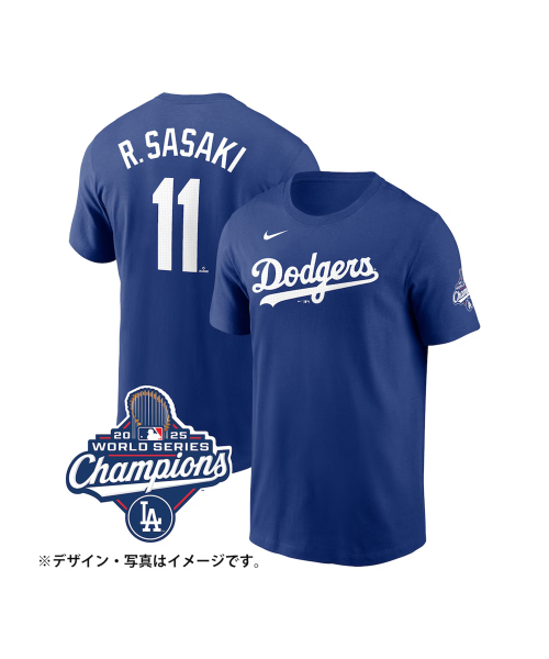 파나틱스() NIKE Dodgers Roki Sasaki World Series 2025 Winner Name and Number Uniform Number T-Shirt Blue 상품 이미지