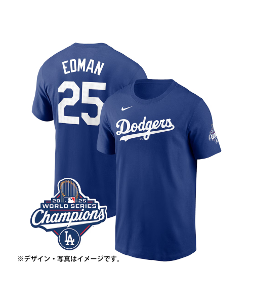 파나틱스() NIKE Dodgers Tommy Edman World Series 2025 Winner Name and Number Uniform Number T-Shirt Blue 상품 이미지