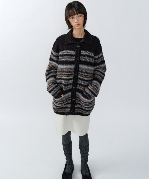 шерстяной TOGGLE REVERSIBLE KNIT COAT, BLACK STRIPE