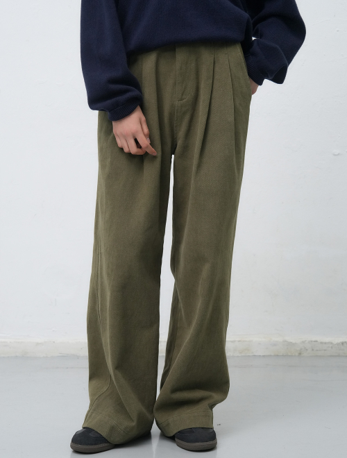 Широкие хлопковые брюки с двойной складкой [Khaki] WBE4L11516