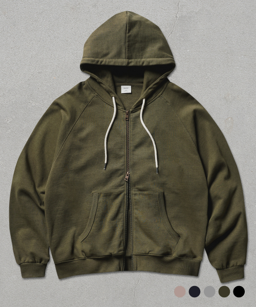 Плотное худи на молнии с круглым вырезом Olive Khaki ISHD4738