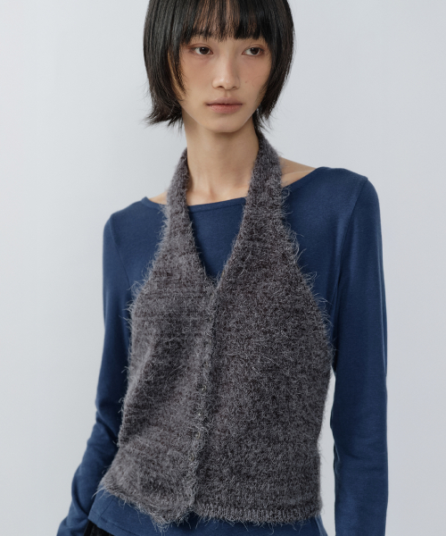 HAIRY шерстяной MUFFLER KNIT TOP, MIX GREY