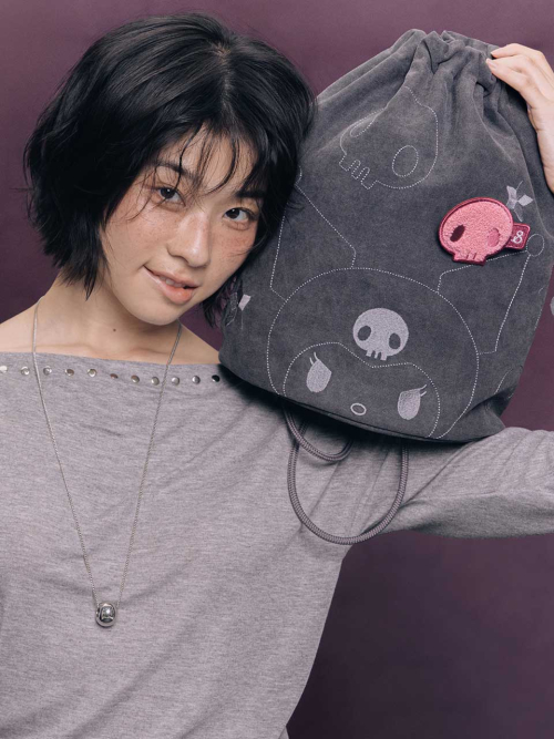 Denim String Backpack Kuromi Washed Charcoal