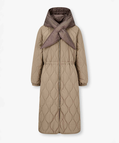 Длинное стёганое пальто с отстёгивающимся капюшоном — Light Brown 7255418102