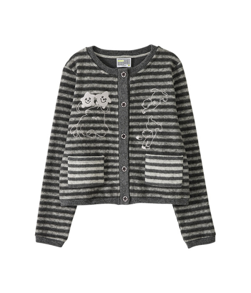 Cat Graphic Striped Cardigan_Charcoal