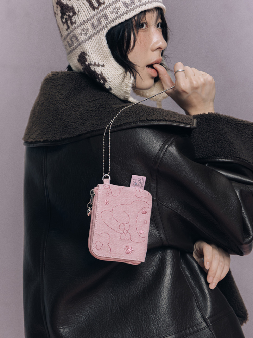 Denim Keyring Card Wallet My Melody Washed Pink