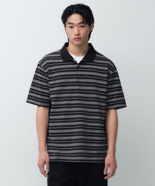 MULTI STRIPE POLO SHIRT [BLACK]