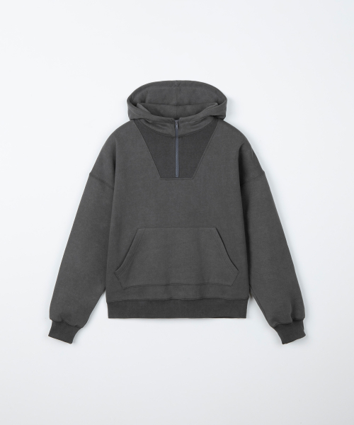 Pigment hooded half-zip t-shirt / DARK GRAY