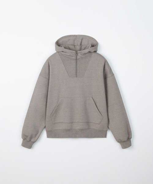 Pigment hooded half-zip t-shirt / BEIGE