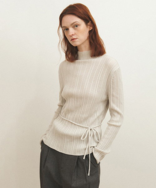 Водолазка в рубчик с поясом_Misty Gray