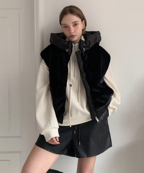Hoodie Fake Fur Zip-Up жилет (2colors)