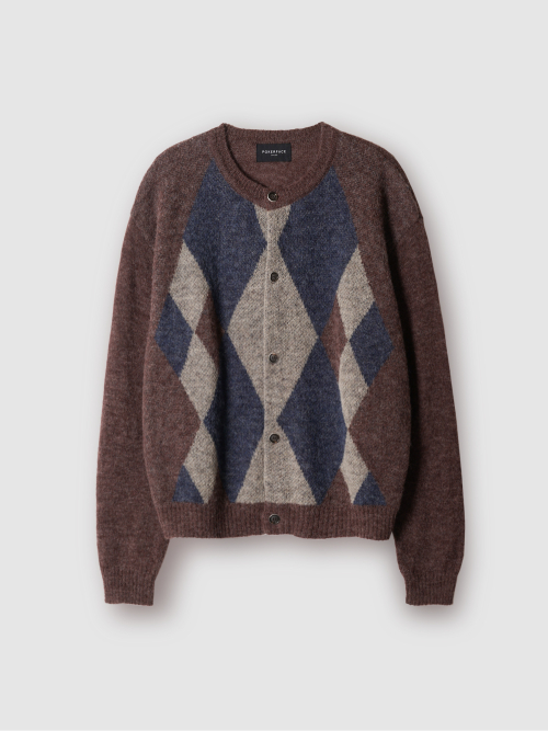 ALPACA ARGYLE CARDIGAN BURGUNDY