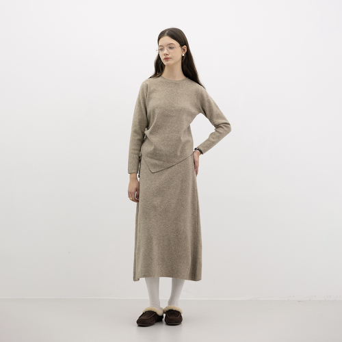 WD_Drawstring waist knit top and skirt set_BEIGE