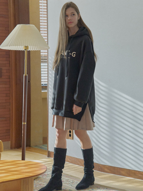 Logo Hooded Long T-Shirt - BLACK (с начесом)