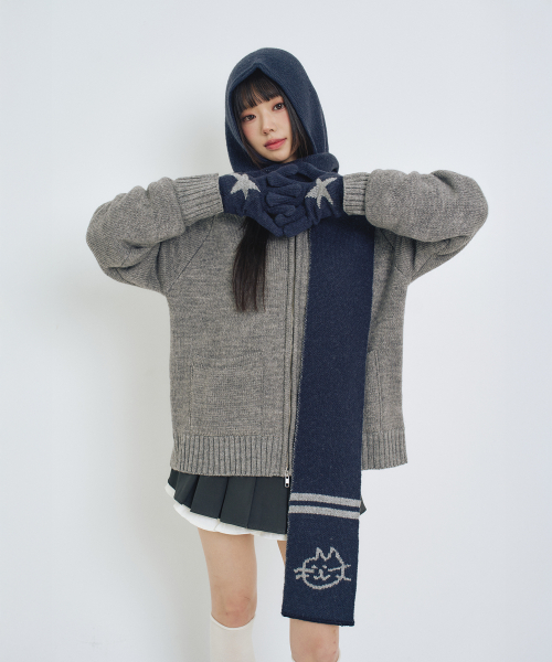 엘엠알() 니트 후드 머플러 장갑 세트 NAVY 상품 이미지