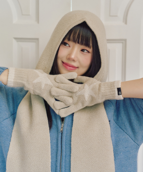 엘엠알() 니트 후드 머플러 장갑 세트 BEIGE 상품 이미지