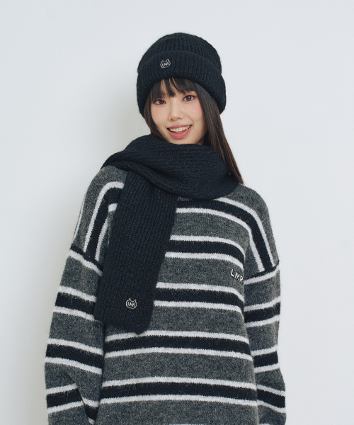 엘엠알() 심볼 로고 자수 니트 비니 머플러 세트 BLACK 상품 이미지