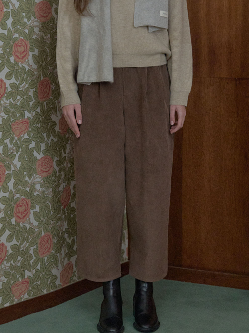 Corduroy укороченный Banding Pants - BROWN
