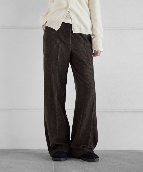 VELOUR WIDE-FIT BANDING PANTS, D.BROWN