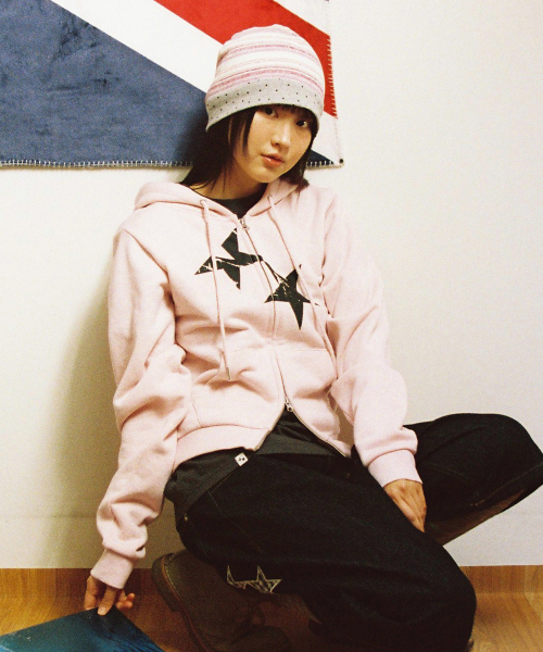 TWIN STAR ZIP UP HOODIE PINK(CV2FFUM498A)