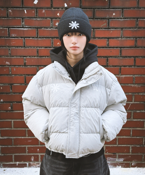 Объемный пуховик с двойным лого_Grey