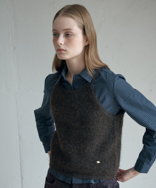 WOOL BLENDED KNIT VEST_D BROWN
