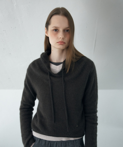 WOOL BLEND HOODED PULLOVER_BRWON