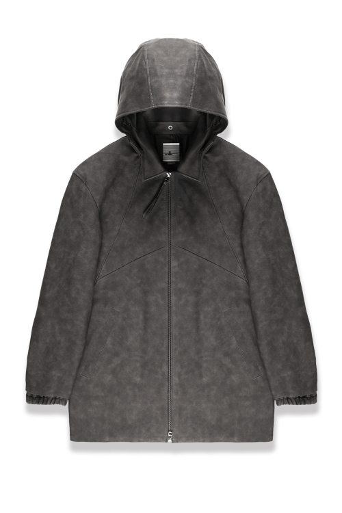 WEATHERED LEATHER CAR COAT / WASHED GREY [TYPE 002]
