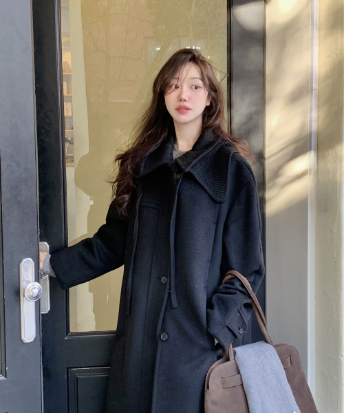 KNIT COLLAR BALMACAAN COAT_BLACK