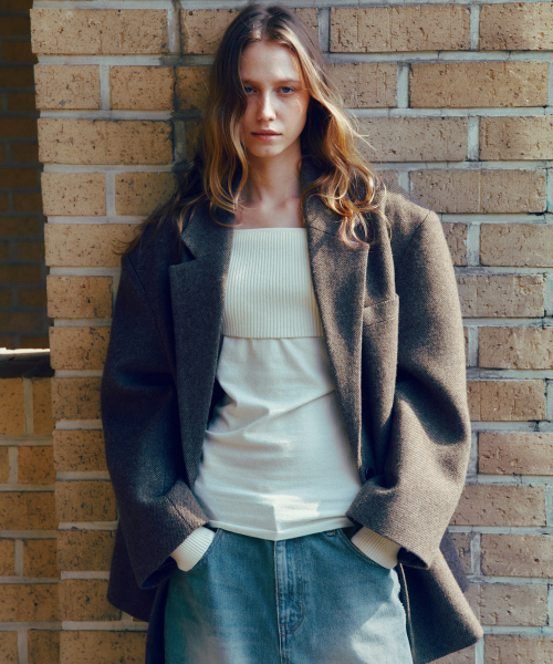 Wool Blended Maxi Over Fit Tailored Blazer Jacket_CTO147(Brown)
