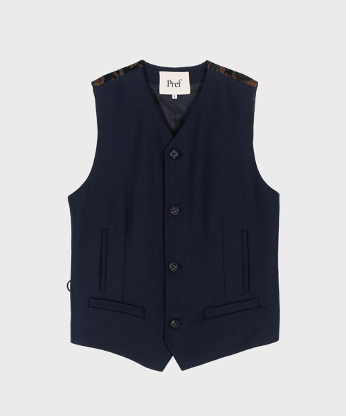 DARK NAVY WOOL FLORAL CORDUROY VEST