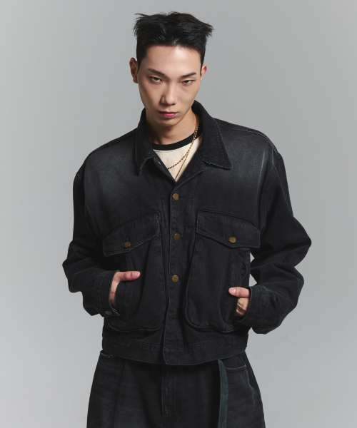 labour washed black denim trucker (washed black)